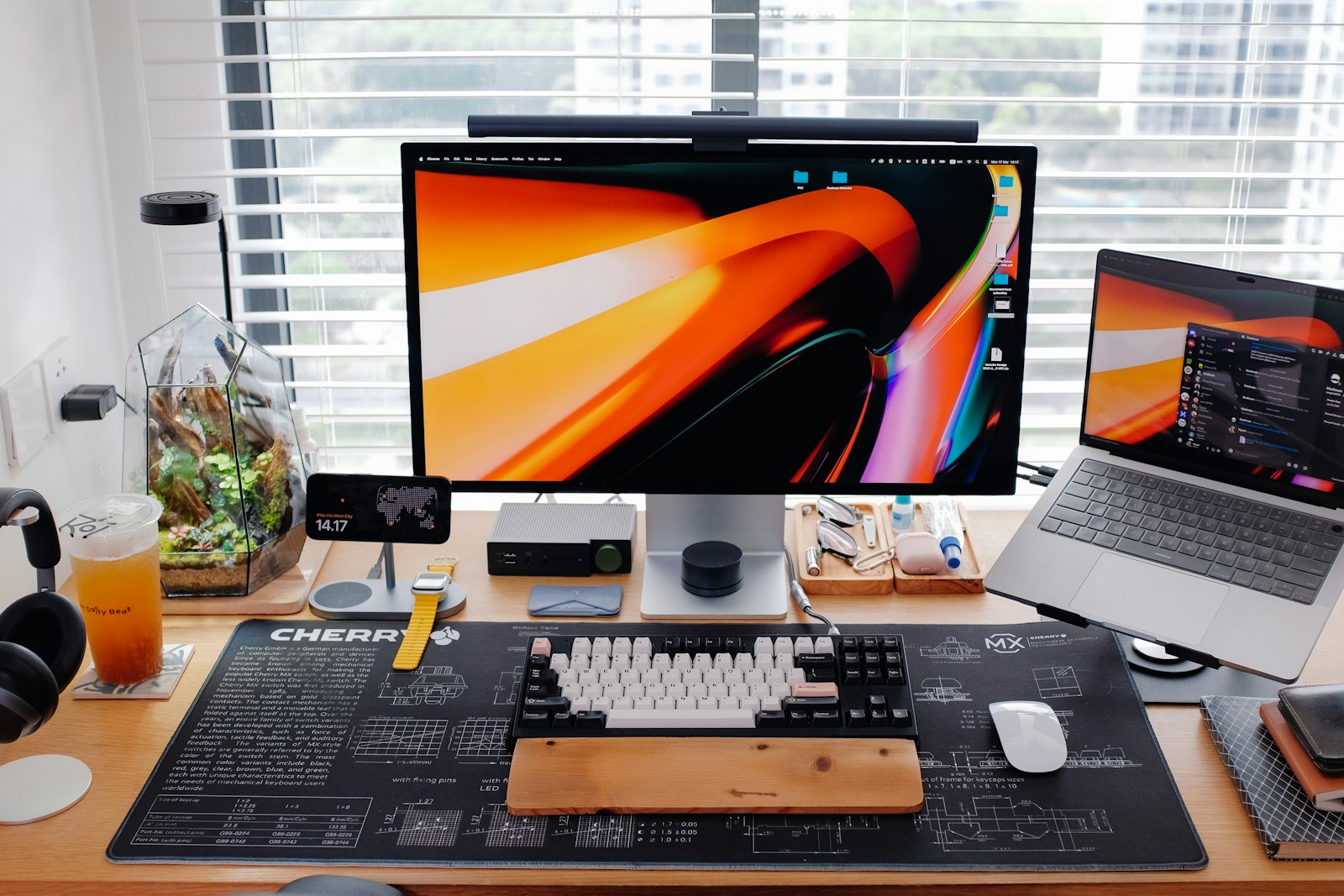 A bright Zamtendo Technologies workspace with a desk and laptop