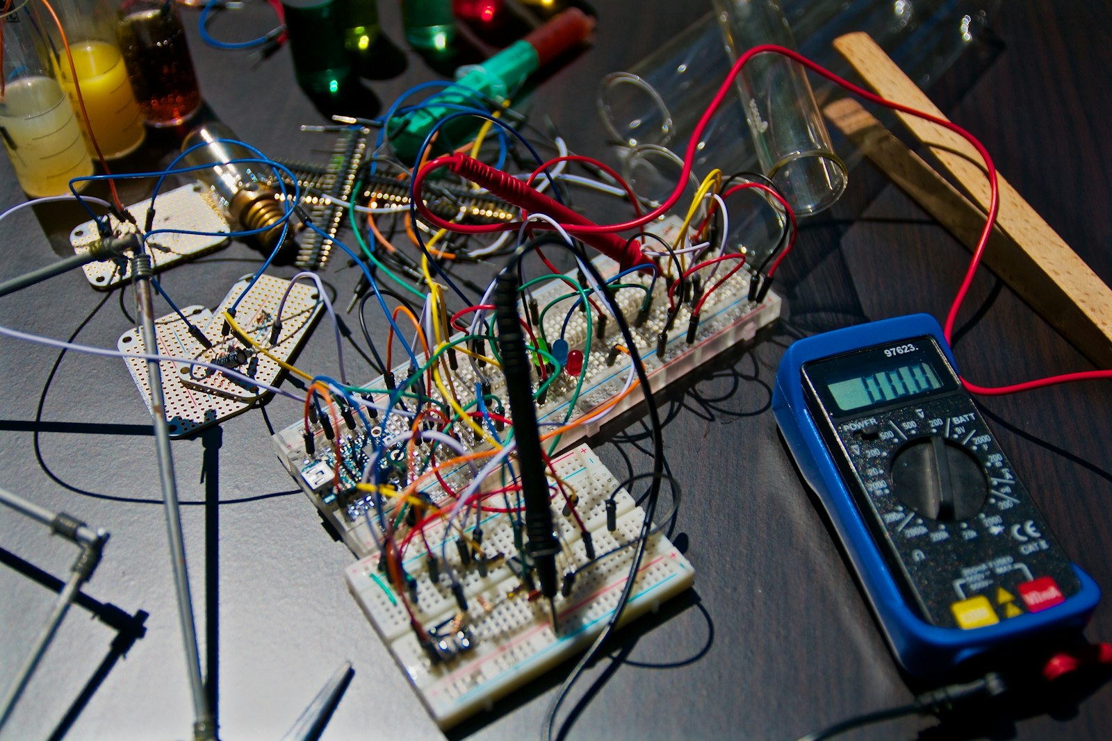 Electronics testing equipment on a workbench